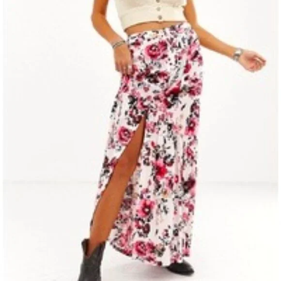 En Creme Urban Rose Floral Button Front Maxi Skirt Size M EUC - Picture 2 of 12